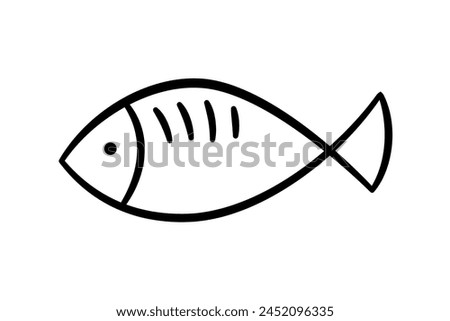 Doodle fish icon. Hand drawn sea fish. Children sketch drawing. Simple line art. Vector illustration isolated on white background.