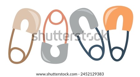 Set of cute safety pins clipart.