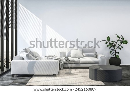 Capture an alluring urban view with this photo of an industrial-style living room. The exposed brick walls provide a rough vintage touch, while metal accents offer a strong modern vibe Royalty-Free Stock Photo #2452160809