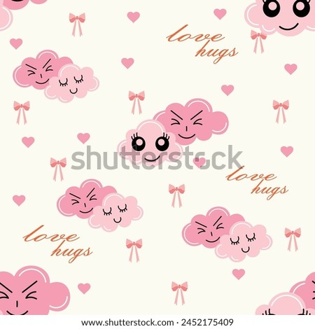Vector seamless pattern Happy Valentine's Day Pattern. cute clouds drops hearts romantic and lovely seamless vector pattern background illustration.