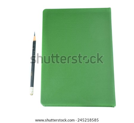 Green notebook isolated on white background.