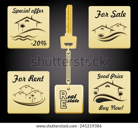 House or apartments badge set for your real estate company design. Only free fonts used.