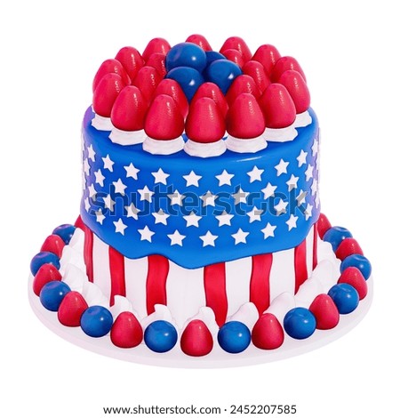 Dessert 4Th of July 3D , Cake decorated to resemble the American flag on White background , 3D Rendering