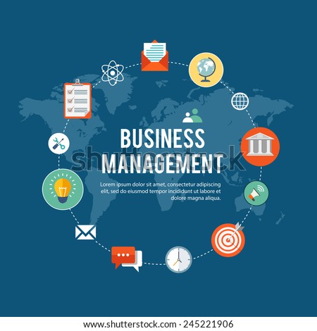 Business management flat illustration with icons. Eps10
