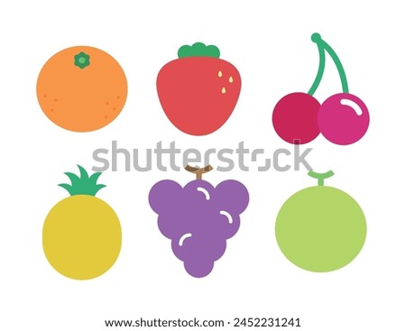 Fruit illustration set. tangerine, orange, strawberry, cherry, pineapple, grape, melon.