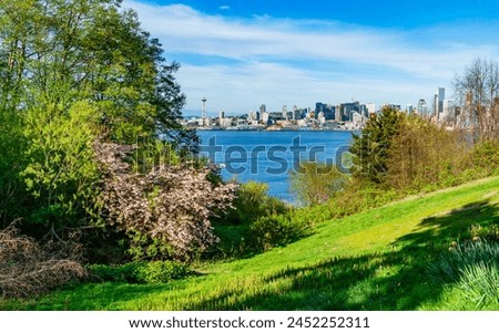 A view of the Seattle skyline from a hill in West Seattle, Washington.