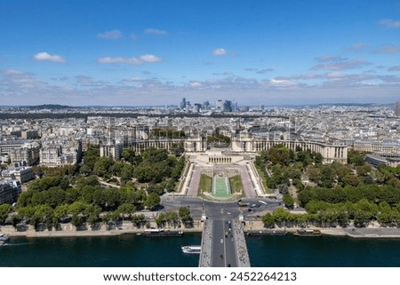Jardin du Trocadéro, Palais de Chaillot Seine river, Bridge of Iéna, Tour Eiffel in Paris, France. Royalty-Free Stock Photo #2452264213