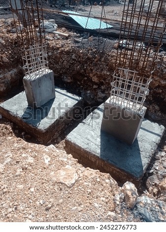 Footplate foundation and pedestal coloum concrete construction for Villas building Royalty-Free Stock Photo #2452276773