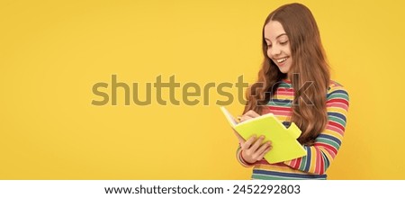 Keep calm and do your hometask. Happy child do homework assignment. Homework writing. Horizontal isolated poster of school girl student. Banner header portrait of schoolgirl copy space.