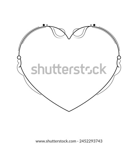 Abstract Hand Drawn Frame Heart With Plants Doodle 14 February Holiday Concept Vector Design Outline Style On White Background Isolated Letter, Message, Mail, Cards, Posters