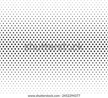 Geometric pattern of black stars on a white background.Seamless in one direction. Average fade out.The scale transformation method. Royalty-Free Stock Photo #2452294377