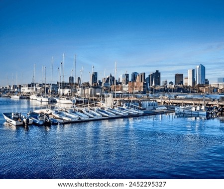Boat Harbor with Boston Skyline