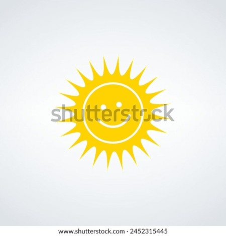 Sun icon, the source of light symbol. Sunlight, sunrise element. Shining sun icon in yellow color. Stock vector illustration isolated on white background.