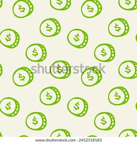 Vector seamless pattern of hand drawn money. Repeating texture with doodle dollar coin.