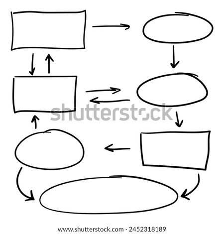Hand drawn process diagram and hierarchy chart. Abstract flowchart vector design elements.