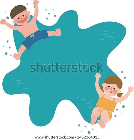 Clip art of children in swimsuit jumping