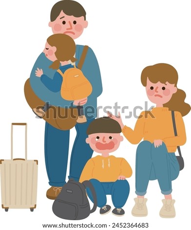Clip art of family exhausted by travel