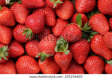 background from freshly harvested strawberries, directly above Royalty-Free Stock Photo #245236603
