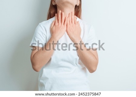 Gastroesophageal Reflux Disease or GERD, Acid reflux disease, Gastro Oesophageal or GORD and Dyspepsia concept. woman having Stomach ache and Esophageal pain due to Digestion system problem Royalty-Free Stock Photo #2452375847