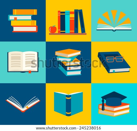 Books set in flat design style, vector illustration  Royalty-Free Stock Photo #245238016