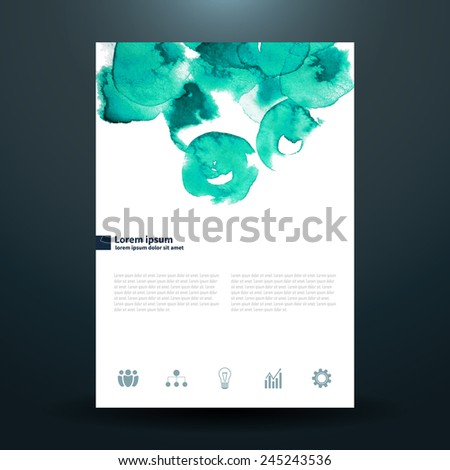 Watercolor business template with turquoise circles. Abstract frame with text.
