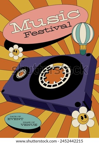 Music festival poster template design with cassette tape modern vintage retro style. Design element can be used for backdrop, banner, brochure, leaflet, flyer, print, vector illustration