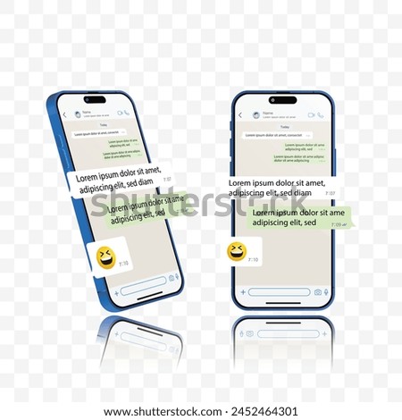 Smartphone with Messenger Application on the Screen. Messenger Conversation Mockup, Messenger and SMS UI Template, and Communication in Social Media Network. Vector.