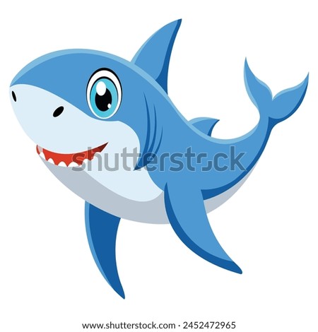 Cute baby shark cartoon character isolated on white