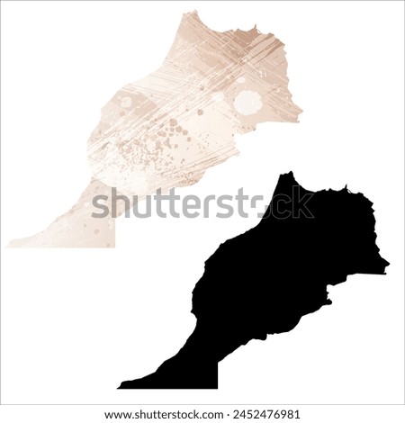 High detailed vector map. Morocco. Set of two cards. Watercolor style. Brown beige color. Black card.