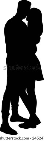 Couple silhouette illustration in black color. Hand drawn men and women person pose