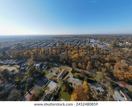 Aerial landscape of suburban multifamily homes in suburban Ardmore Philadelphia Pennsylvania USA