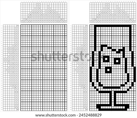 Drink Juice Glass Icon Nonogram Pixel Art, Soft, Beverage Glass Icon Vector Art Illustration, Logic Puzzle Game Griddlers, Pic-A-Pix, Picture Paint By Numbers, Picross