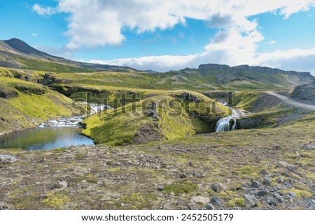 Water stream around the Snaefellsjökull glacier at the Jökulshálsvegur scenic drive. Snæfellsnes peninsula, Iceland 