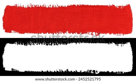 Red stroke of paint brush texture isolated on white background with clipping mask (alpha channel) for quick isolation.