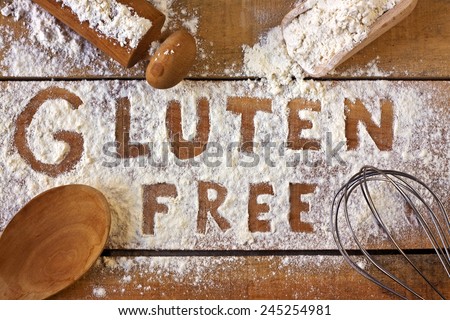 gluten free  word with wood background Royalty-Free Stock Photo #245254981