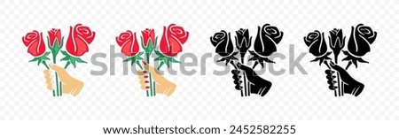 Female and male hand holding a bouquet of roses, graphic design. Floristry or floristics, floral, floweret and flowers, vector design and illustration Royalty-Free Stock Photo #2452582255