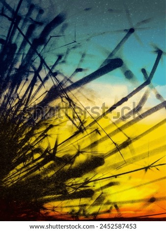 Natural background picture of straw against colorful sky in vintage-style