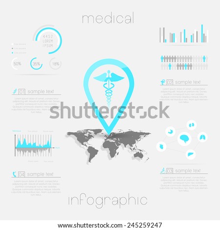 Medical, health and healthcare icons and data elements, infographic 