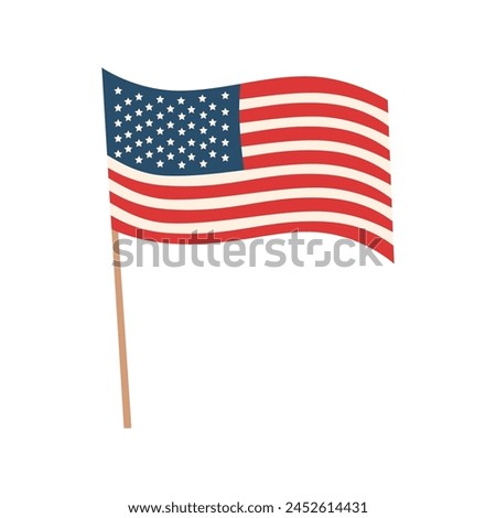 American flag in flat style isolated on white background. Memorial day and Independence day concept.