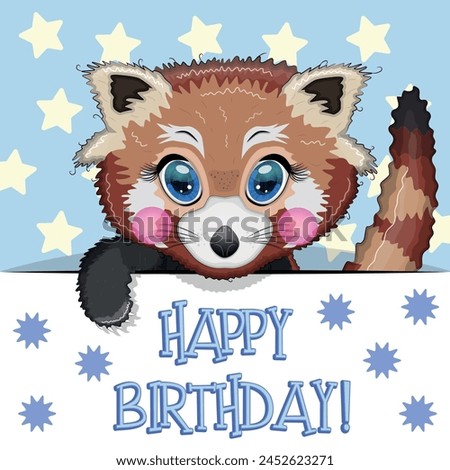 Happy birthday cards with animals. Cute hero with beautiful eyes, expressive