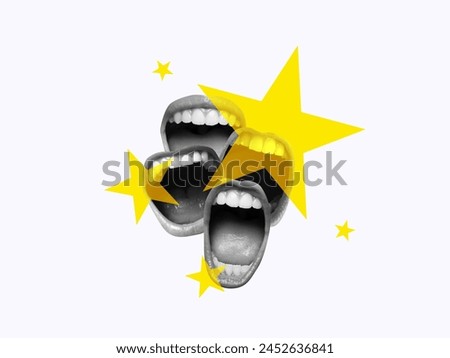 Open Mouth In ColorsCreative Art Collage Popular Pop Style Icon Poster Post Card Modern Texture Background Copy Space 