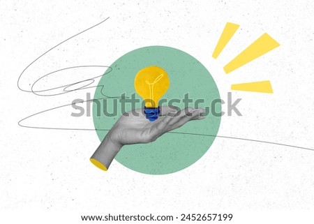 Creative collage picture human hand hold lightbulb electrical lamp find solution doodles idea plan inspiration drawing background