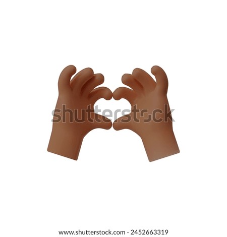 Hands making heart shape gesture 3D vector icon. Cartoon cute love symbol, Valentines day romantic clip art. Realistic render illustration of afro palm and fingers gesture feelings emoji