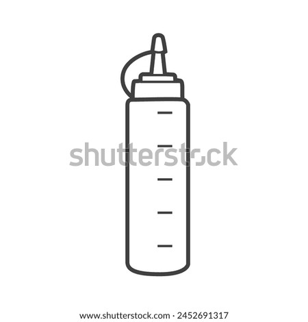 Linear icon of a ketchup bottle, illustrated in a simple and clean black-and-white design, portraying the popular condiment in a minimalist style. Royalty-Free Stock Photo #2452691317