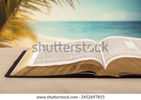 Holly Bible book on sandy beach