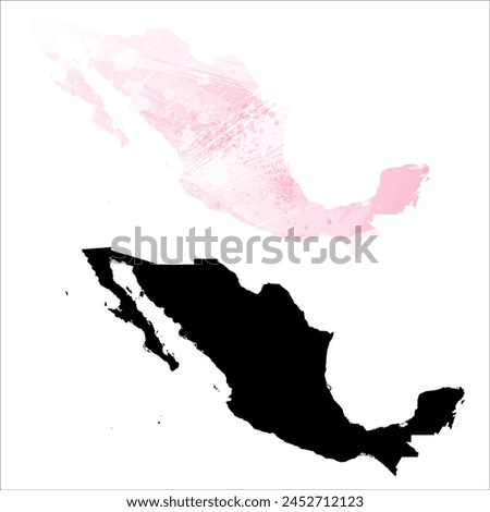 High detailed vector map. Mexico. Set of two cards. Watercolor style. Pink color. Black card.