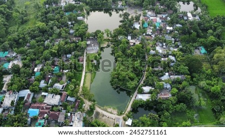 Aerial drone bird eye view of Gazipur, Dhaka, Bangladesh. beautiful Bangladesh. Beautiful aerial view landscape with green nature, village view. drone landscape photography.