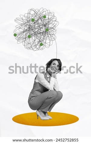 Composite trend image photo collage of black white silhouette young thoughtful lady sit hold head on hands mind psychology mental health