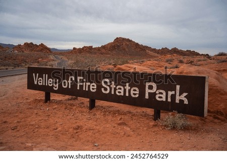 Valley of Fire State Park Entrance Sign, Southern Nevada Red Rock Desert Landscape