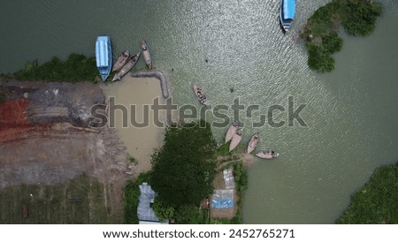 Aerial drone bird eye view of Narayanganj , Dhaka, Bangladesh. beautiful Bangladesh. Beautiful aerial view landscape with green nature, river, village view. drone landscape photography.